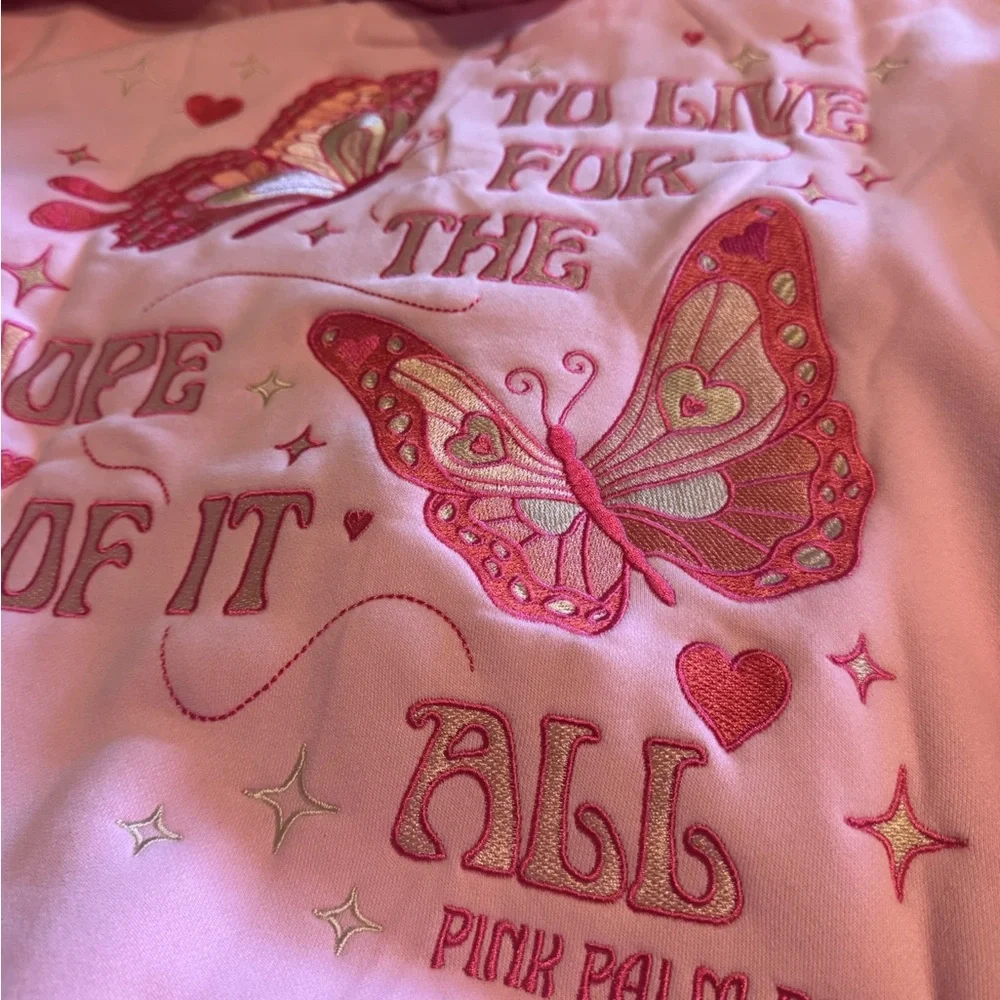 Pink Palm Puff Women's Hoodie - Picture 5 of 7